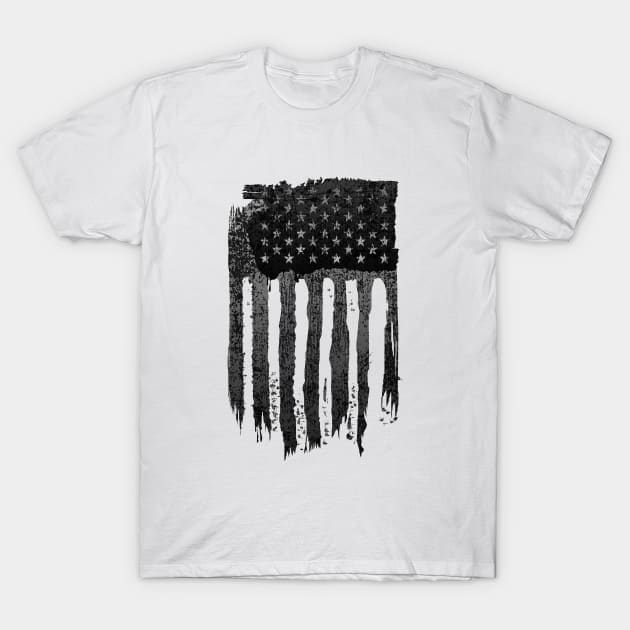 Black White American Flag T-Shirt by pilipsjanuariusDesign